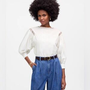 Madewell Embroidered Poplin Balloon-Sleeve Top